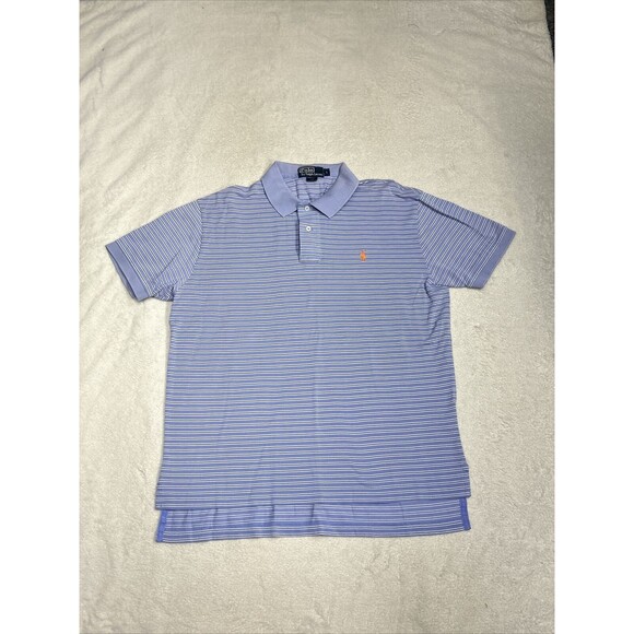 Polo Ralph Lauren Pima Cotton Blue Striped Polo Shirt Short Sleeve Size Large - Picture 1 of 6